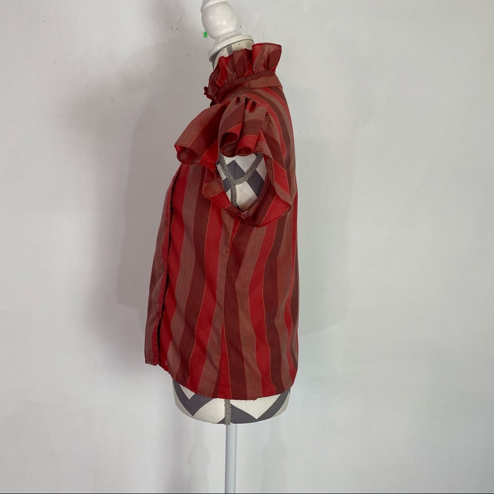 Vintage Red and Rust Striped Ruffle Blouse - Picture 8 of 13
